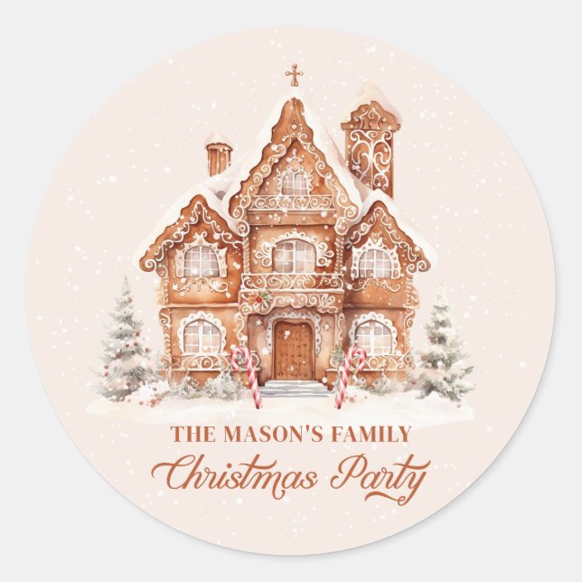 Christmas Party Gingerbread House Sticker (Front)