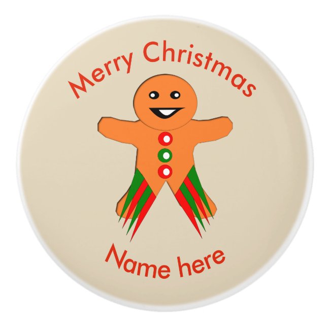 Christmas Party Gingerbread Man Ceramic Knob (Front)