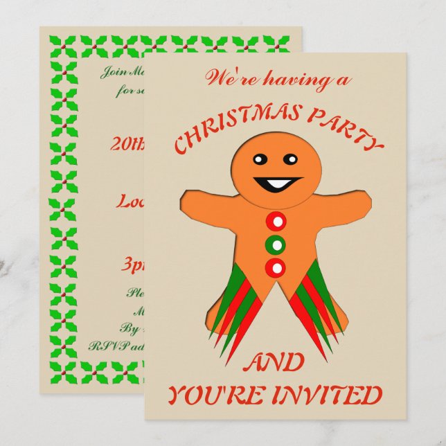 Christmas Party Gingerbread Man Custom Invites (Front/Back)