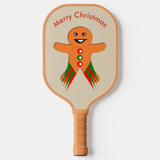 Christmas Party Gingerbread Man Custom Message Pickleball Paddle (Front)