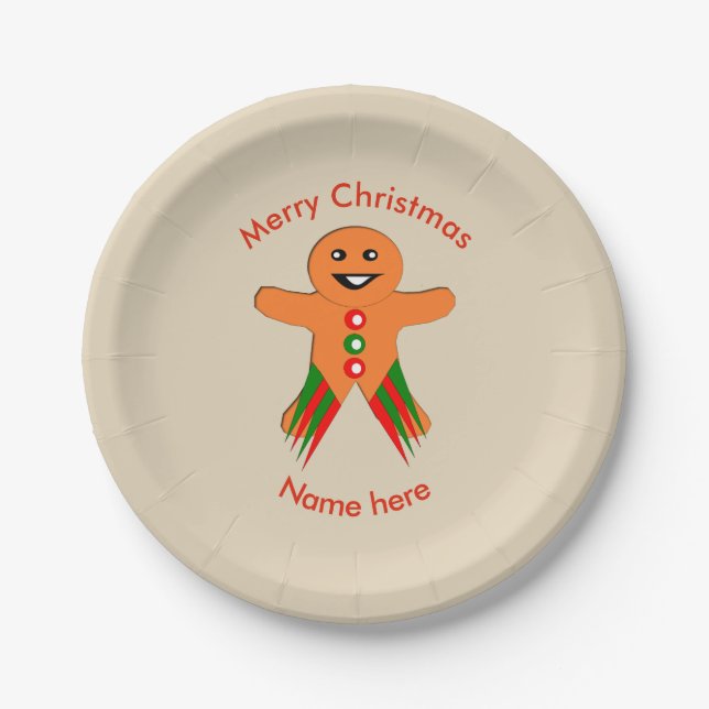 Christmas Party Gingerbread Man Paper Party Plate (Front)