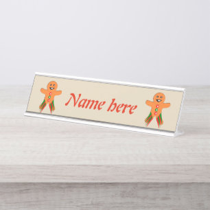 Christmas Party Gingerbread Man Personalized Desk Name Plate