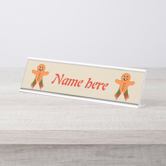 Christmas Party Gingerbread Man Personalized Desk Name Plate (Front)