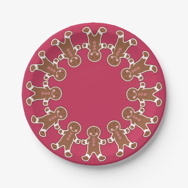 Christmas Party Gingerbread Wreath Paper Plates (Front)
