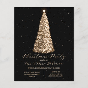 Christmas Party Glam Gold Tree Sparkle Invite Flyer