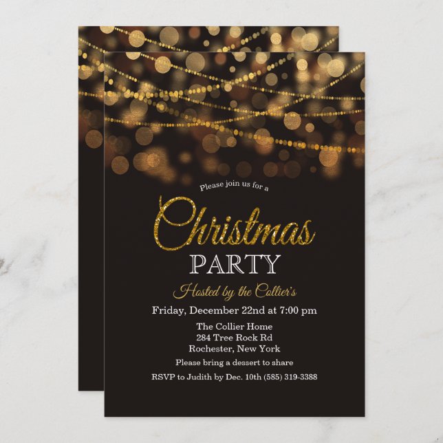 Christmas Party Glitter Lights Invitation (Front/Back)