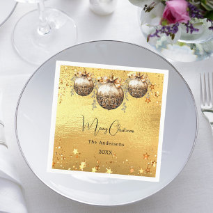 Christmas party gold baubles stars napkin