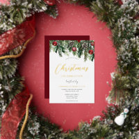 Christmas Party Gold Festive Foil Invitation