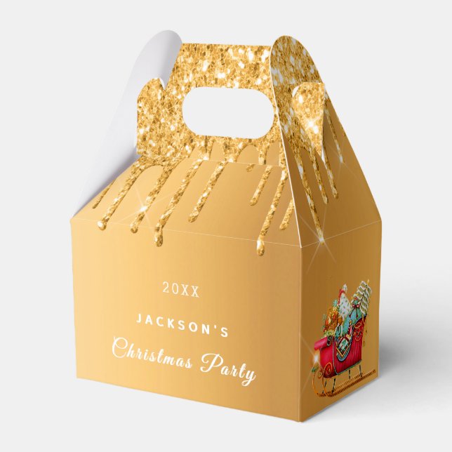 Christmas Party gold glitter drip red sleigh Favor Box (Front Side)