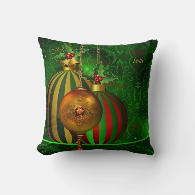 Christmas Party Gold Green Red Xmas Decorations Throw Pillow (Front)