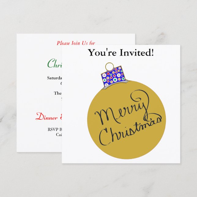 Christmas Party Gold Ornament Ball Holiday Card (Front/Back)