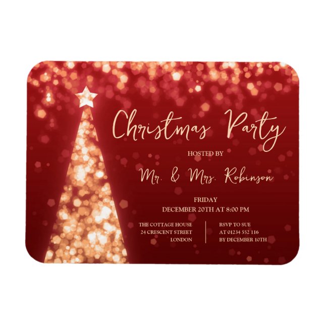 Christmas Party Gold Red Tree Sparkle Lights  Magnet (Horizontal)