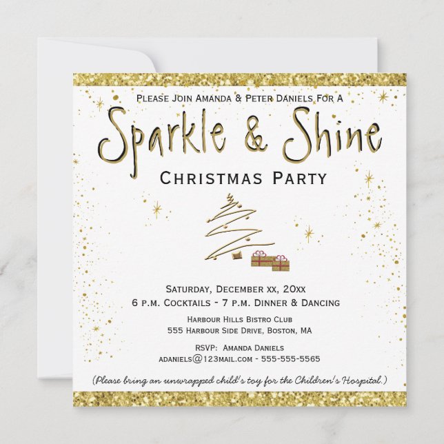 Christmas Party Gold White Invitation (Dos)