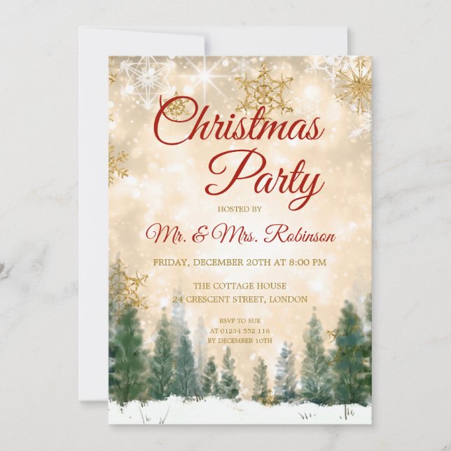 Christmas Party Gold Winter Wonderland  Invitation (Front)