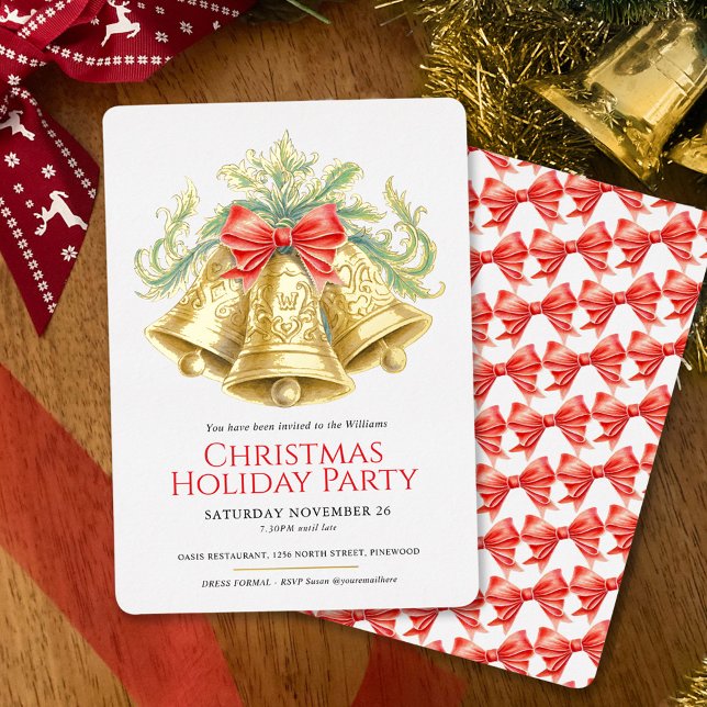 Christmas party golden bells and red bow art (Creator Uploaded)