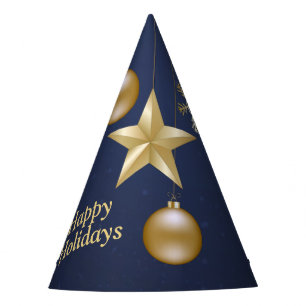 Christmas Party Golden Ornament Navy Blue Elegant Hat