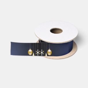 Christmas Party Golden Ornaments Navy Blue Elegant Satin Ribbon