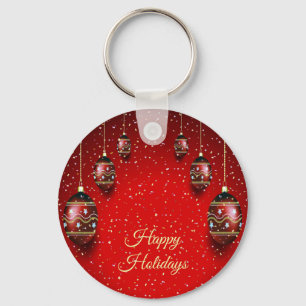 Christmas Party Golden Red Winter Holidays Elegant Keychain