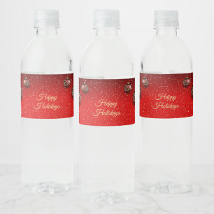 Christmas Party Golden Red Winter Holidays Elegant Water Bottle Label