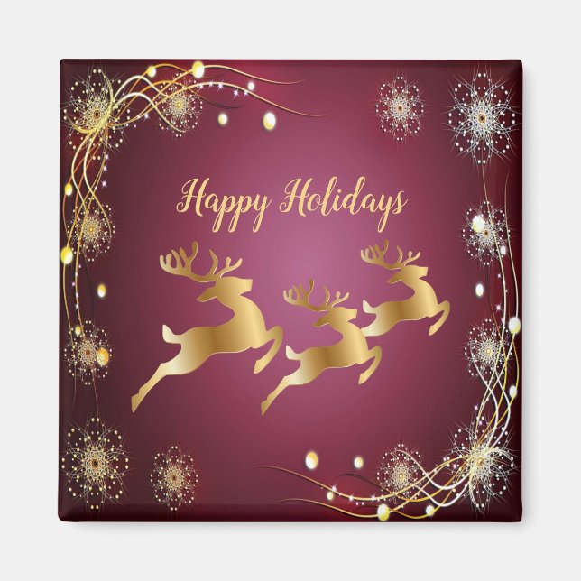 Christmas Party Golden Reindeers Red Pink Elegant Magnet (Front)