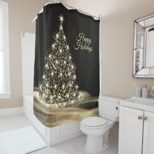 Christmas Party Golden Shiny Tree Winter Black