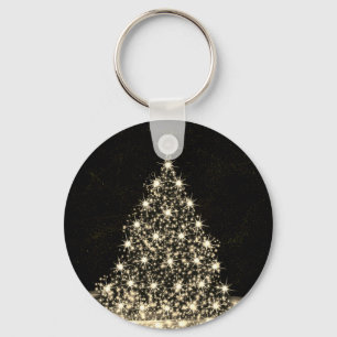 Christmas Party Golden Shiny Tree Winter Black Keychain