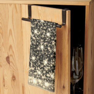 Christmas Party Golden Shiny Tree Winter Black Kitchen Towel