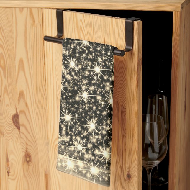 Christmas Party Golden Shiny Tree Winter Black Kitchen Towel (Thirds Fold)