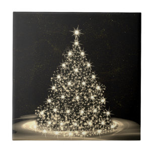 Christmas Party Golden Shiny Tree Winter Black Tile
