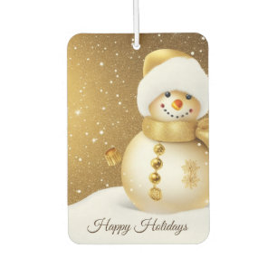 Christmas Party Golden Snowman Snowflakes Holidays Air Freshener