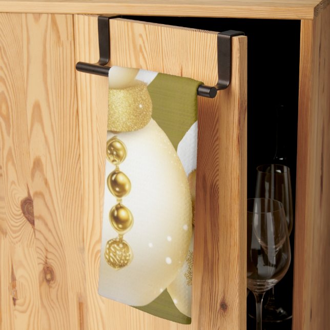 Christmas Party Golden Snowman Winter Holidays Kitchen Towel (Thirds Fold)