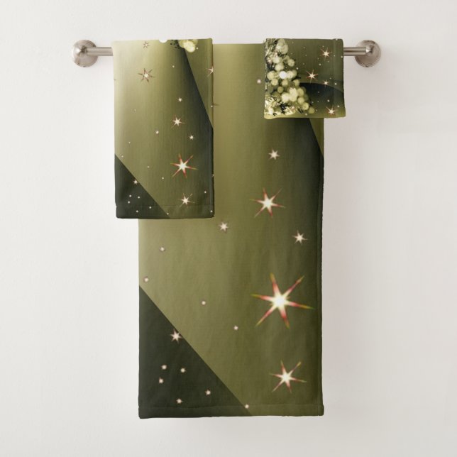 Christmas Party Golden Tree Shiny Sparkle Stars Bath Towel Set (Insitu)