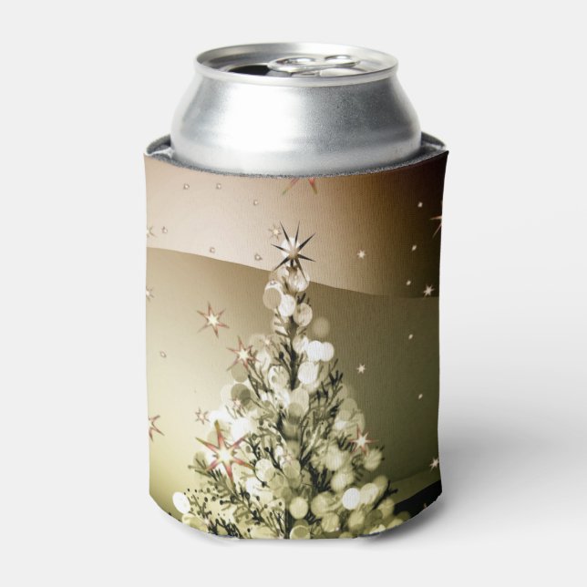 Christmas Party Golden Tree Shiny Sparkle Stars Can Cooler (Can Front)