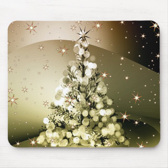 Christmas Party Golden Tree Shiny Sparkle Stars Mouse Pad (Front)