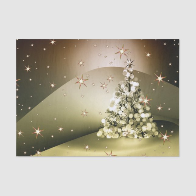Christmas Party Golden Tree Shiny Sparkle Stars Tissue Paper (Front)