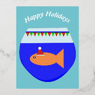 Christmas Party Goldfish Custom Foil Holiday Postcard