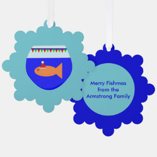 Christmas Party Goldfish Custom Ornament Card