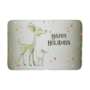 Christmas Party Green Deers Holidays Cute Bath Mat