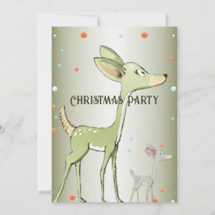 Christmas Party Green Deers Holidays Cute Invitation