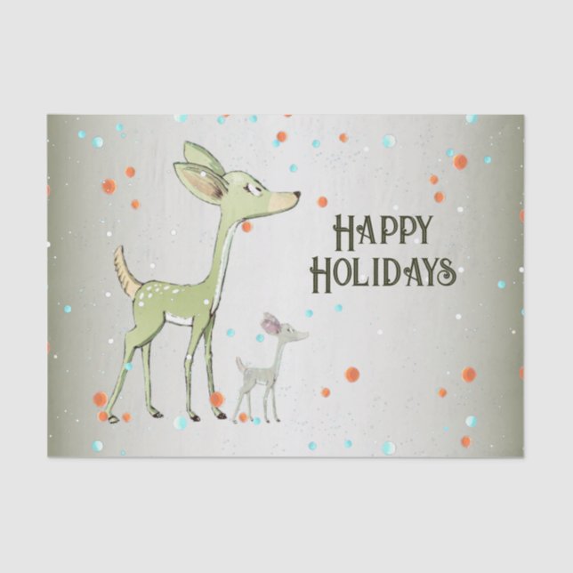 Christmas Party Green Deers Holidays Cute Tissue Paper (Front)