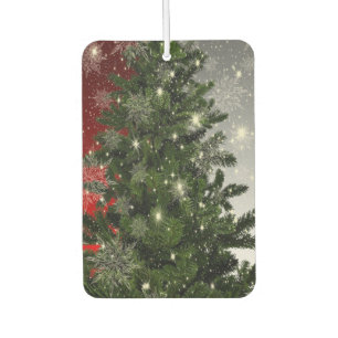 Christmas Party Green Tree Red Silver Snowflakes Air Freshener