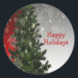Christmas Party Green Tree Red Silver Snowflakes Classic Round Sticker<br><div class="desc">Christmas Party Green Tree Red Silver Snowflakes Classic Round Sticker. Unique,  beautiful,  stylish design. Easy to be personalized. Font style,  size and colours can be changed. Matching items are available.</div>