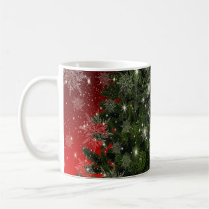Christmas Party Green Tree Red Silver Snowflakes Coffee Mug