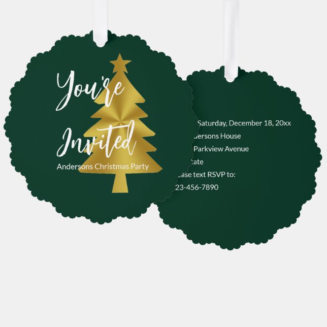Christmas Party Green White and Gold Invitation (Front/Back)