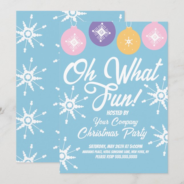 Christmas Party Groovy Ornaments Snowflakes Invitation (Front/Back)