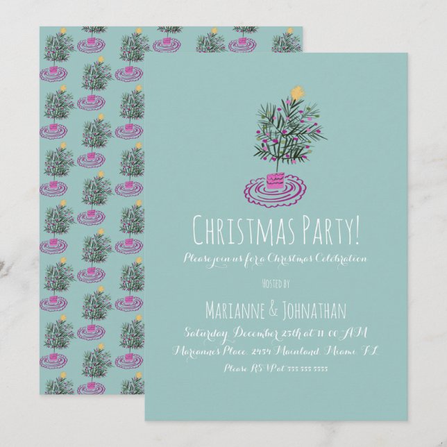 Christmas Party  Hand Drawn Christmas Tree Doodle Invitation (Front/Back)