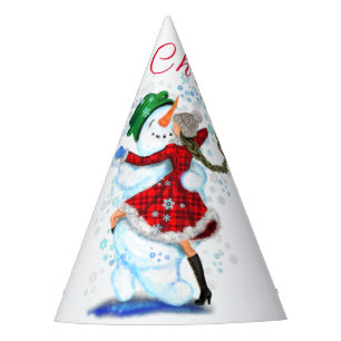 Christmas Party Hat Snowman and Girl Dance