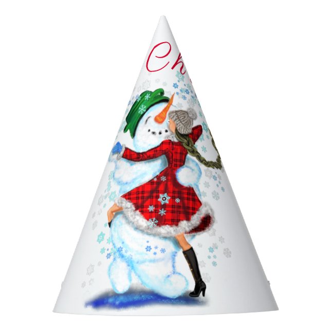 Christmas Party Hat Snowman and Girl Dance (Front)