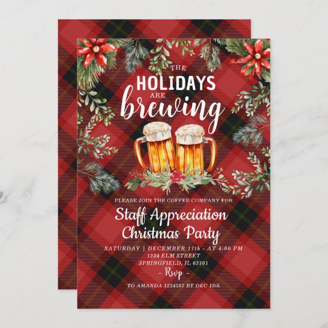 Christmas Party Holiday Brewery Invitation  (Front/Back)