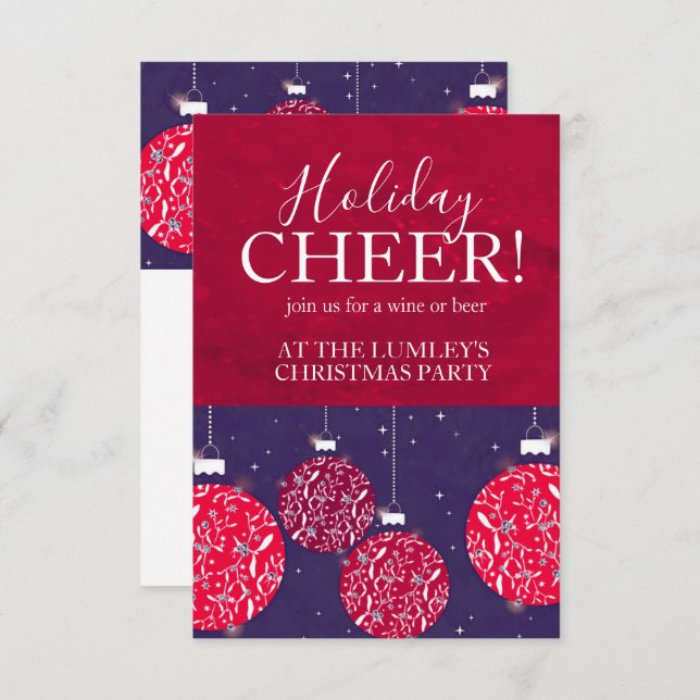 Christmas party holiday cheer bauble invitations (Front/Back)